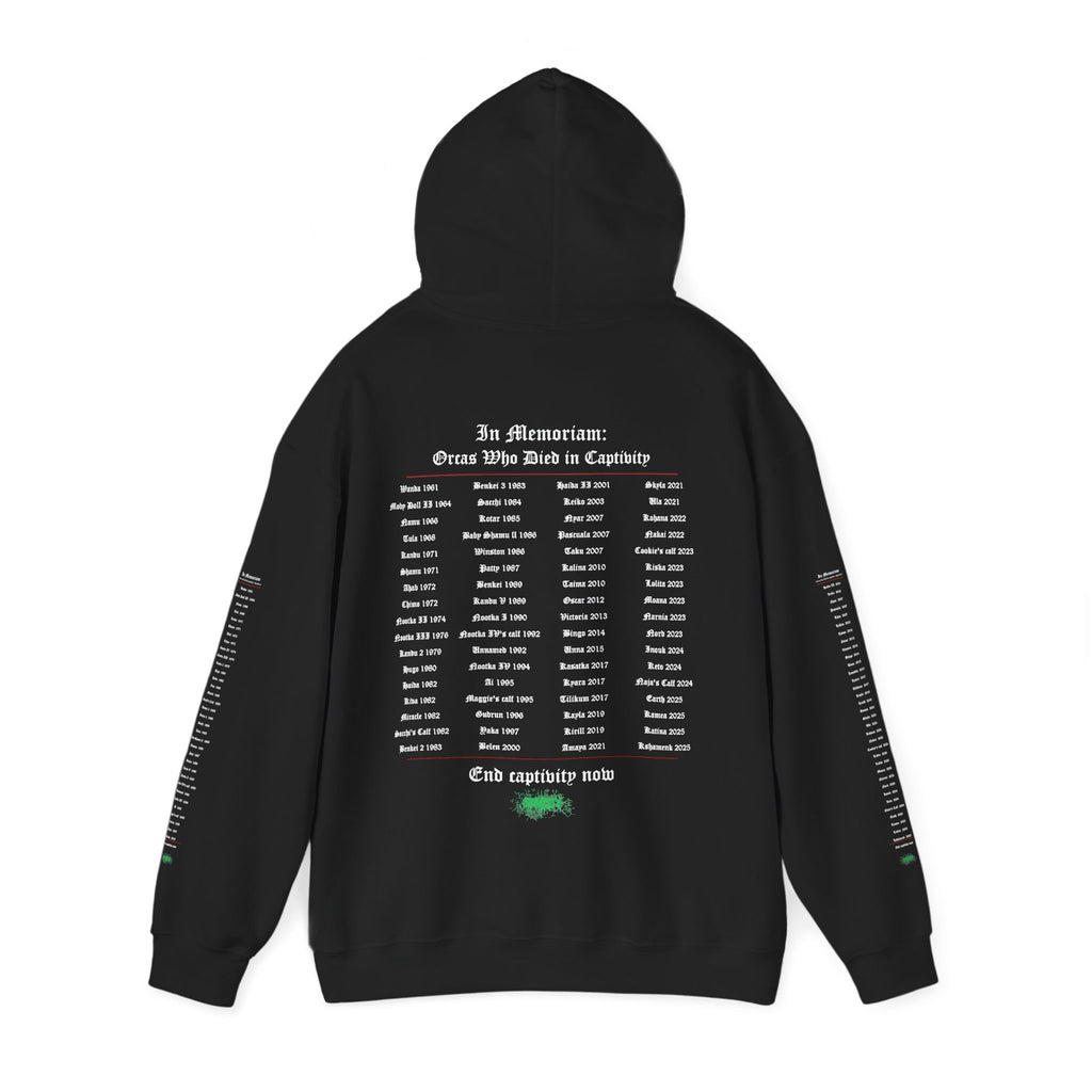 Save The Orcas – Freedom Means Death Hoodie | In Memoriam Back & Sleeves | by Stretty