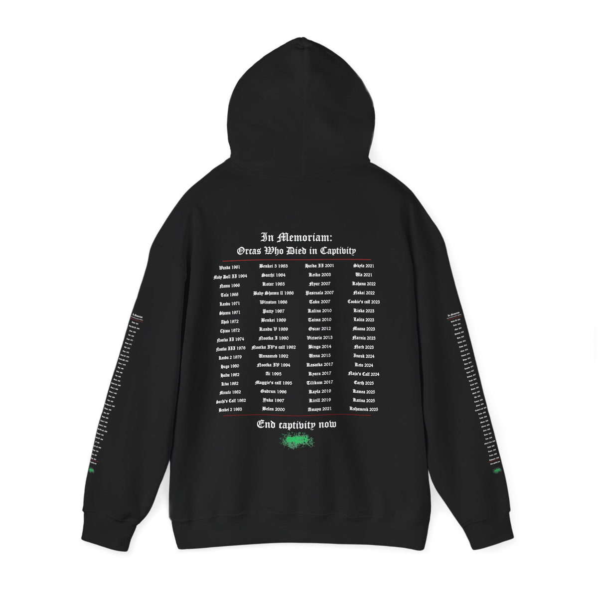 Save The Orcas – Freedom Means Death Hoodie | In Memoriam Back & Sleeves | by Stretty