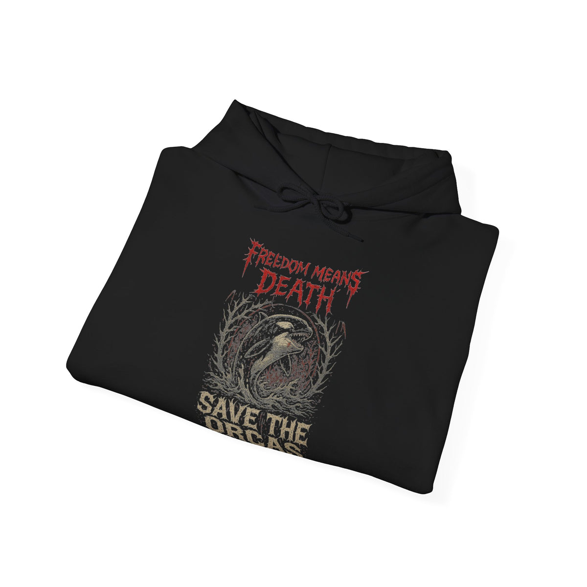 Freedom Means Death – Save The Orcas Hoodie | In Memoriam Sleeves | by Stretty