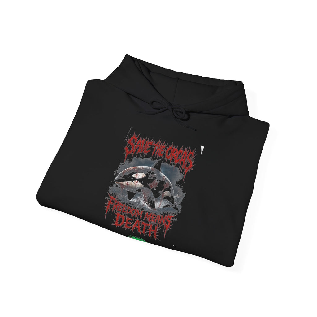 Save The Orcas – Freedom Means Death Hoodie | In Memoriam Back & Sleeves | by Stretty
