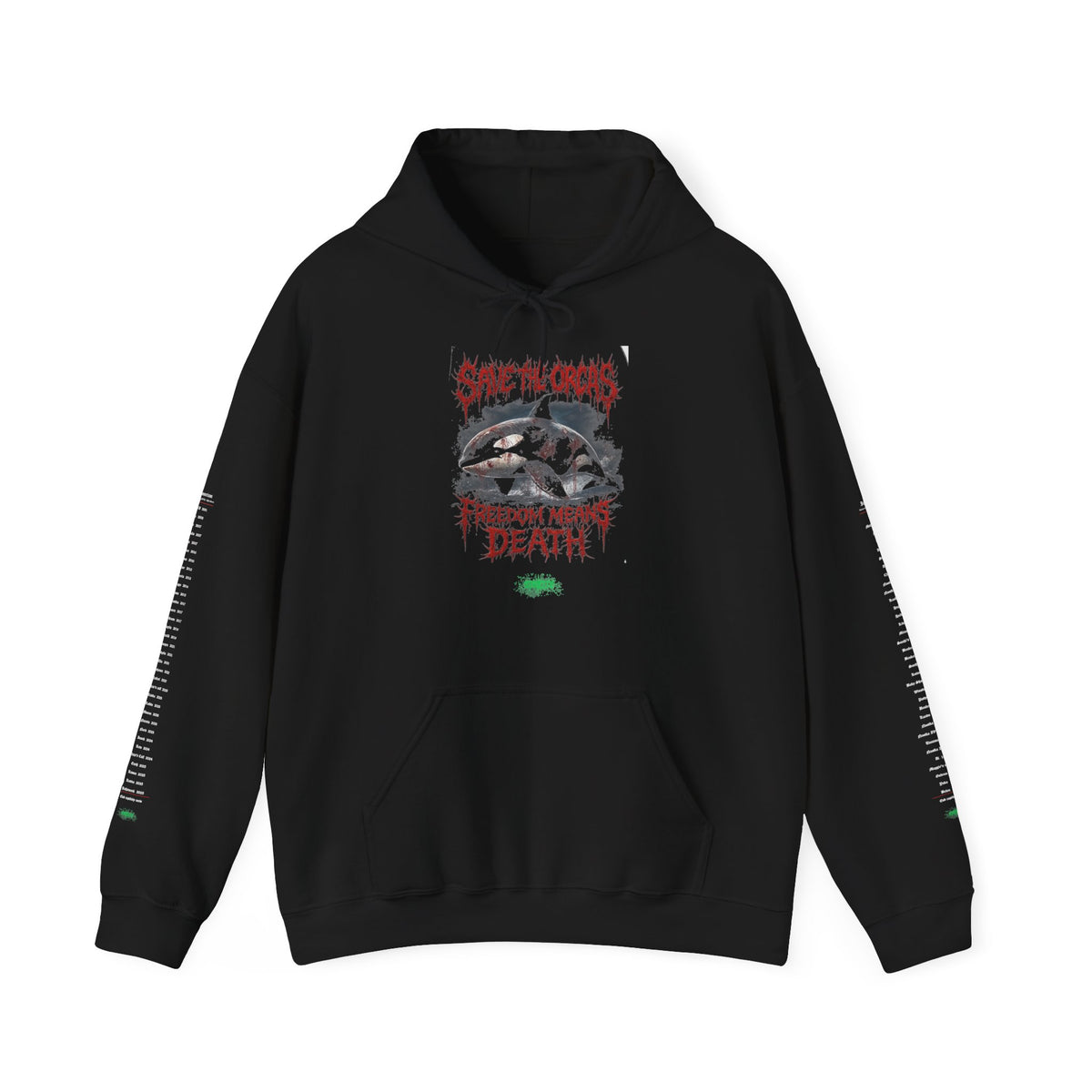 Save The Orcas – Freedom Means Death Hoodie | In Memoriam Back & Sleeves | by Stretty