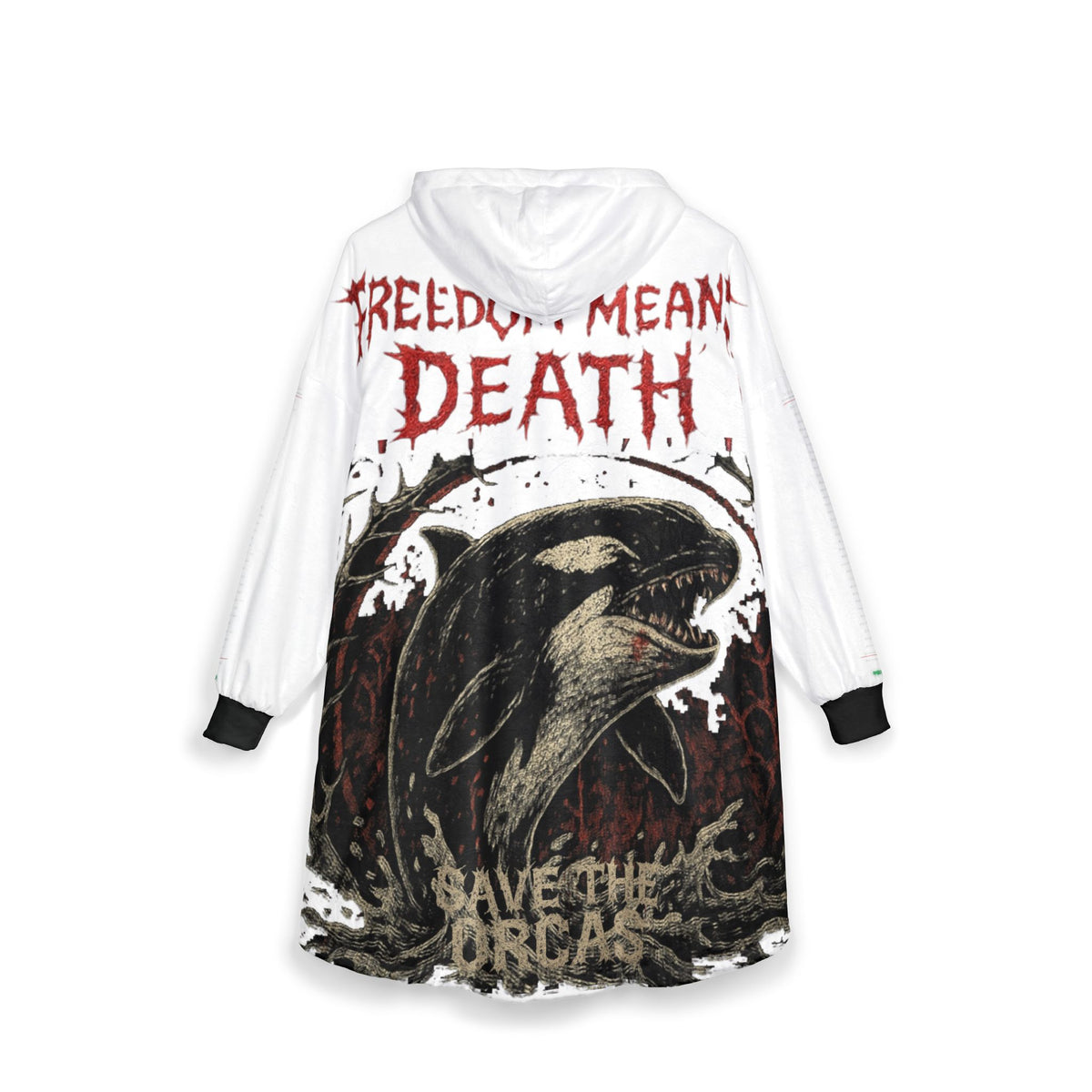 Hooded Blanket — "Freedom Means Death" Orca Graphic Cozy Throw