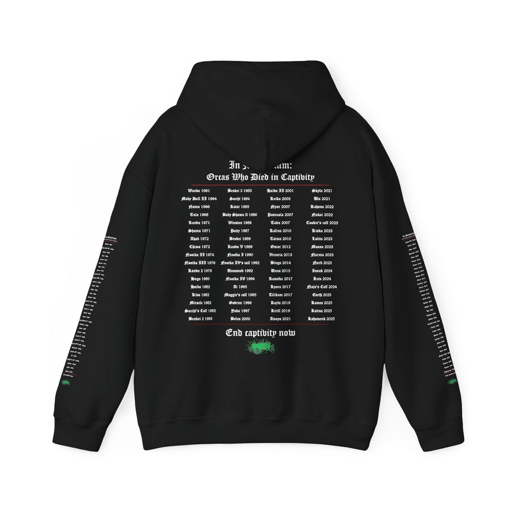 Save The Orcas – Freedom Means Death Hoodie | In Memoriam Back & Sleeves | by Stretty