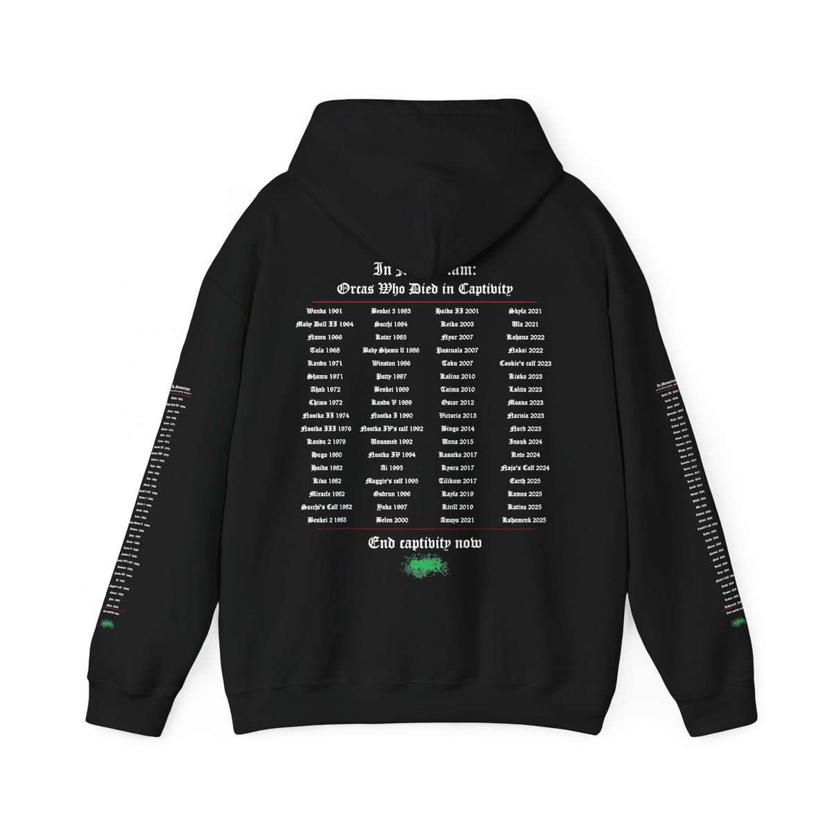 Save The Orcas – Freedom Means Death Hoodie | In Memoriam Back & Sleeves | by Stretty