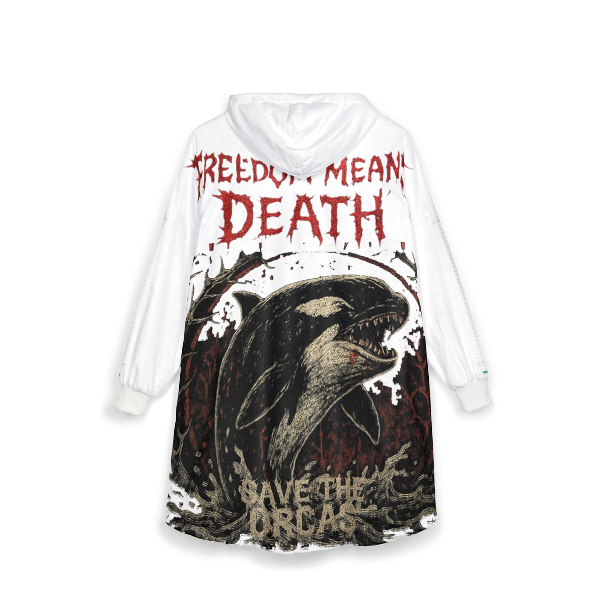 Hooded Blanket — "Freedom Means Death" Orca Graphic Cozy Throw